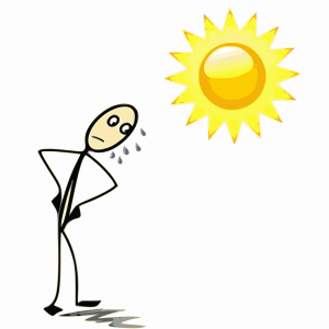 stick figure man sweats in the sun